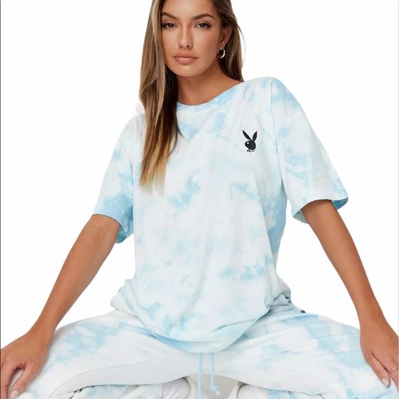 PLAYBOY Tops - Playboy Blue Tie Dye Oversized T-Shirt